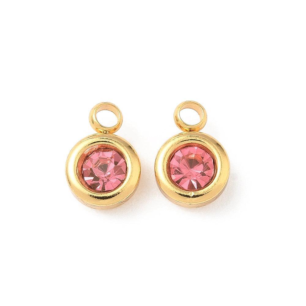 Bedel rhinestone RVS Hot Pink / 18k Gold Plated 9mm - per stuk-bedels-Kraaltjes van Renate