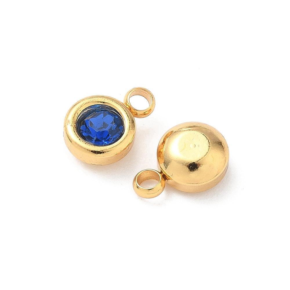Bedel rhinestone RVS Royal Blue / 18k Gold Plated 9mm - per stuk-bedels-Kraaltjes van Renate