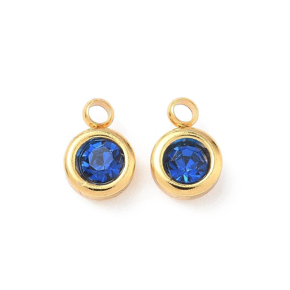 Bedel rhinestone RVS Royal Blue / 18k Gold Plated 9mm - per stuk-bedels-Kraaltjes van Renate