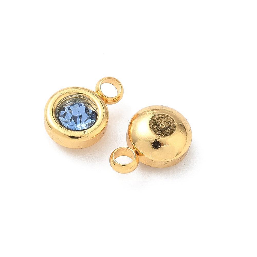 Bedel rhinestone RVS Staal Blauw / 18k Gold Plated 9mm - per stuk-bedels-Kraaltjes van Renate