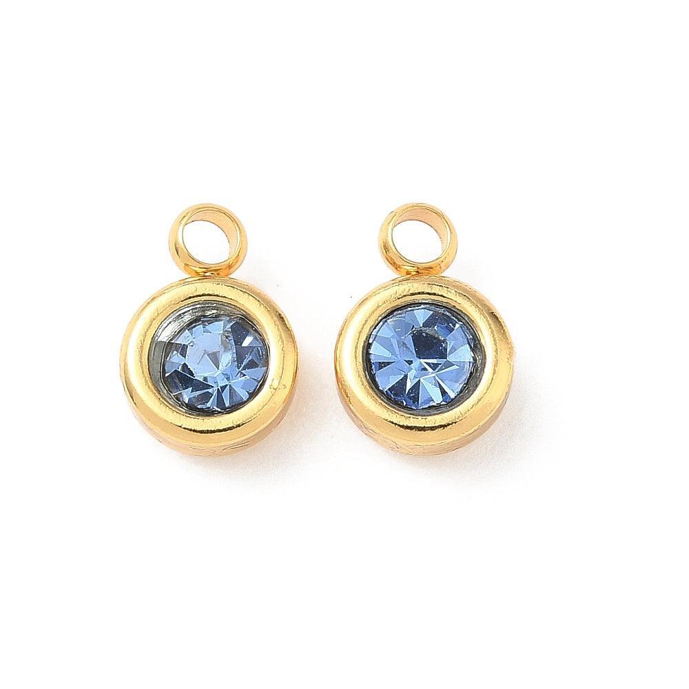 Bedel rhinestone RVS Staal Blauw / 18k Gold Plated 9mm - per stuk-bedels-Kraaltjes van Renate