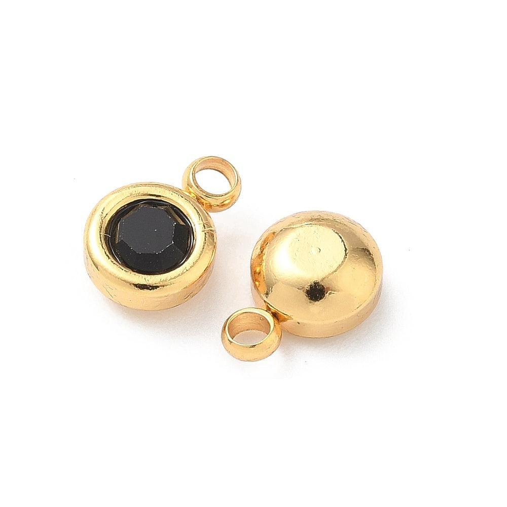 Bedel rhinestone RVS Zwart / 18k Gold Plated 9mm - per stuk-bedels-Kraaltjes van Renate