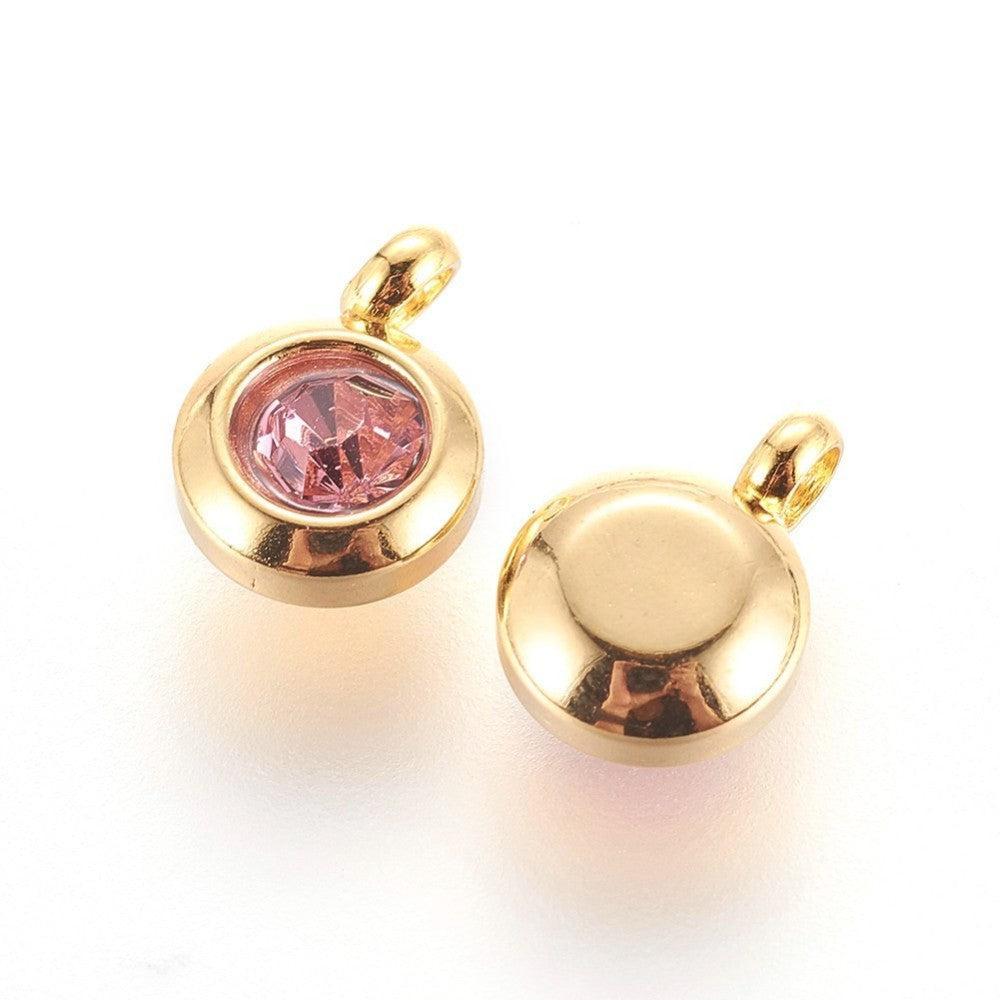 Bedel rhinestone Roze RVS Goud 9mm - per stuk-bedels-Kraaltjes van Renate