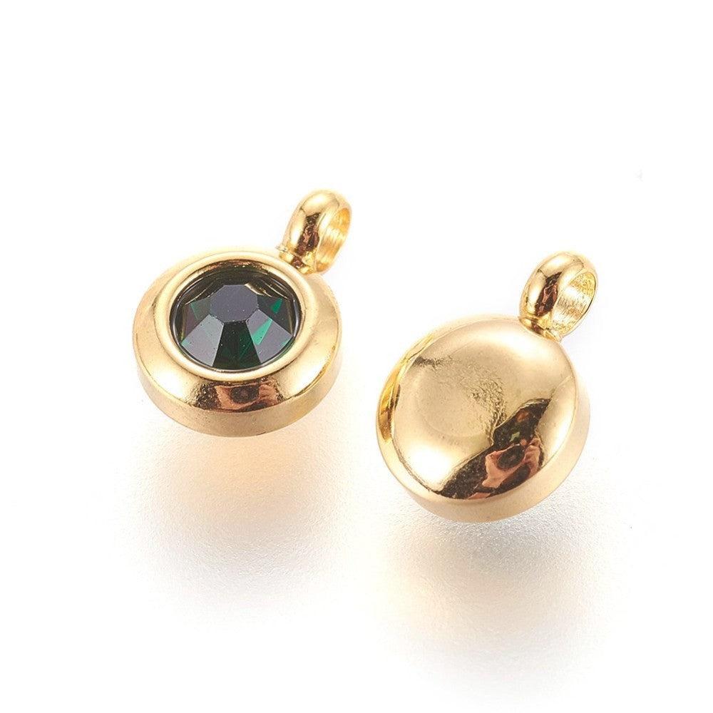 Bedel rhinestone Smaragd Groen RVS Goud 9mm - per stuk-bedels-Kraaltjes van Renate