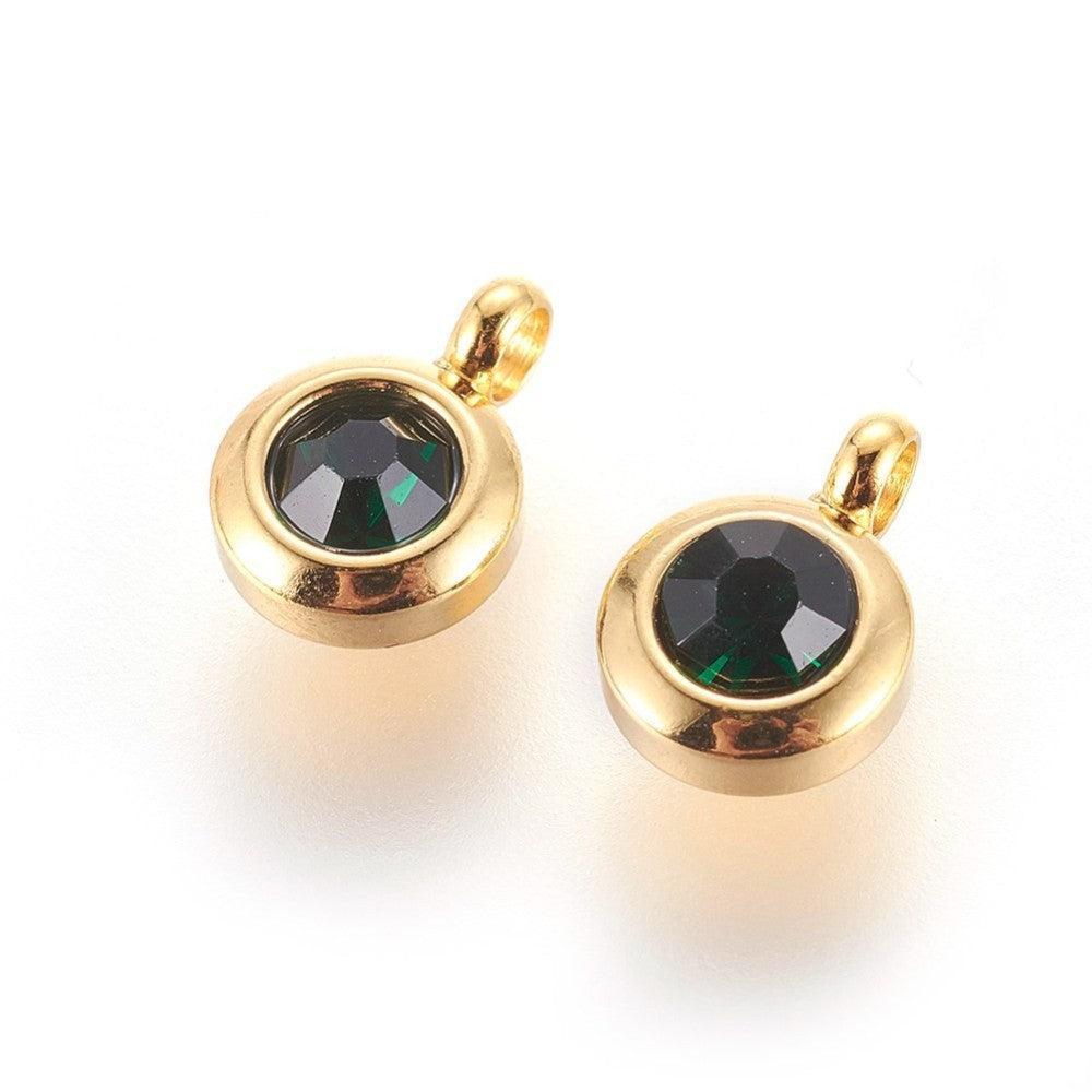 Bedel rhinestone Smaragd Groen RVS Goud 9mm - per stuk-bedels-Kraaltjes van Renate