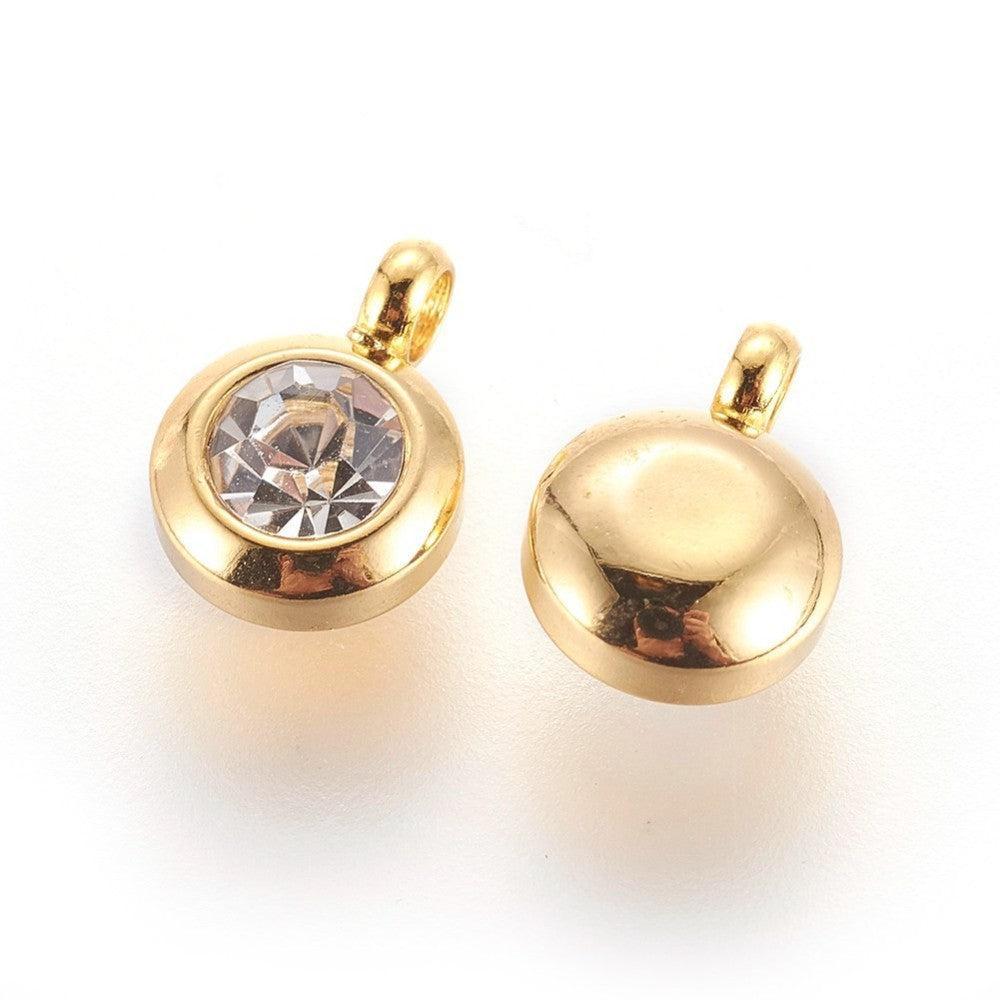 Bedel rhinestone Wit RVS Goud 9mm - per stuk-bedels-Kraaltjes van Renate