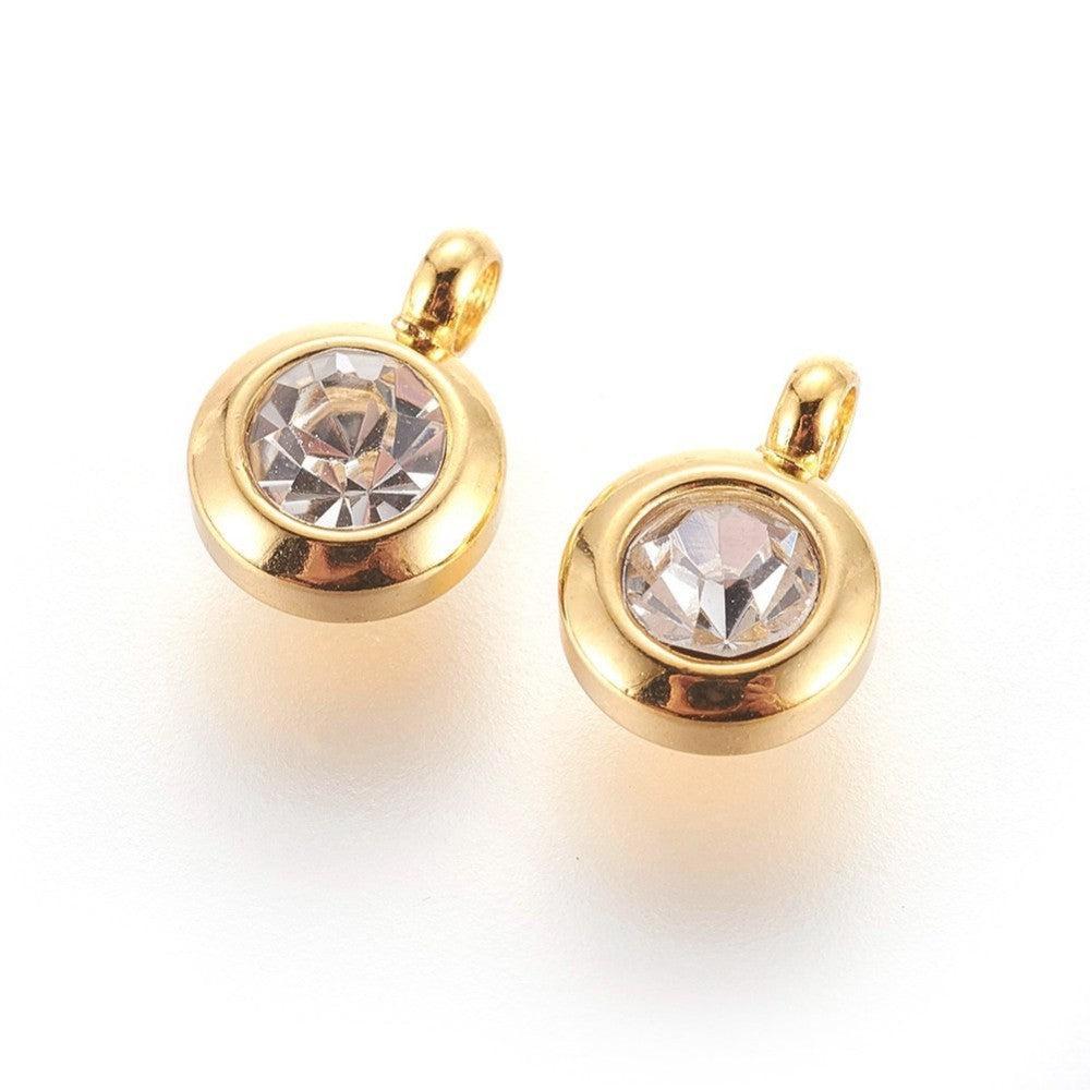 Bedel rhinestone Wit RVS Goud 9mm - per stuk-bedels-Kraaltjes van Renate