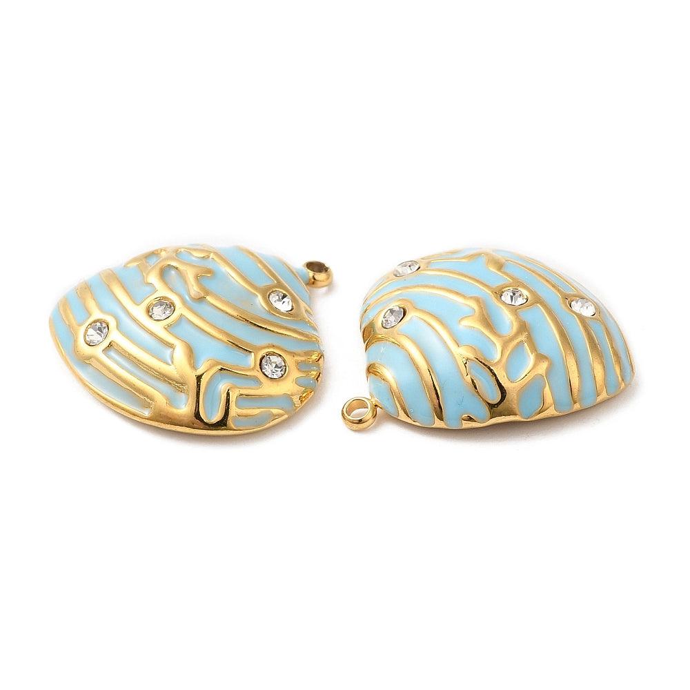 Bedel rhinestone schelp blauw/goud RVS 20mm-Kralen-Kraaltjes van Renate