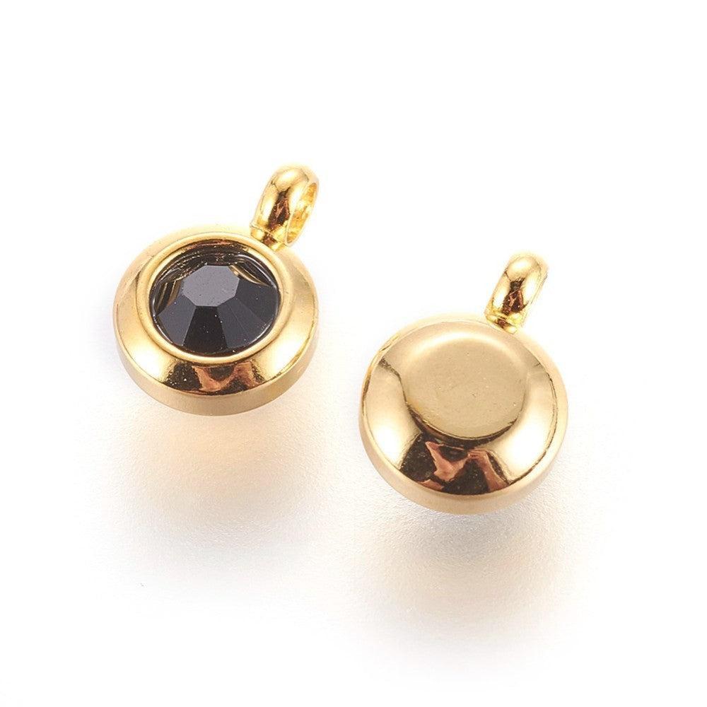 Bedel rhinestone donkergroen RVS Goud 9mm - per stuk-bedels-Kraaltjes van Renate