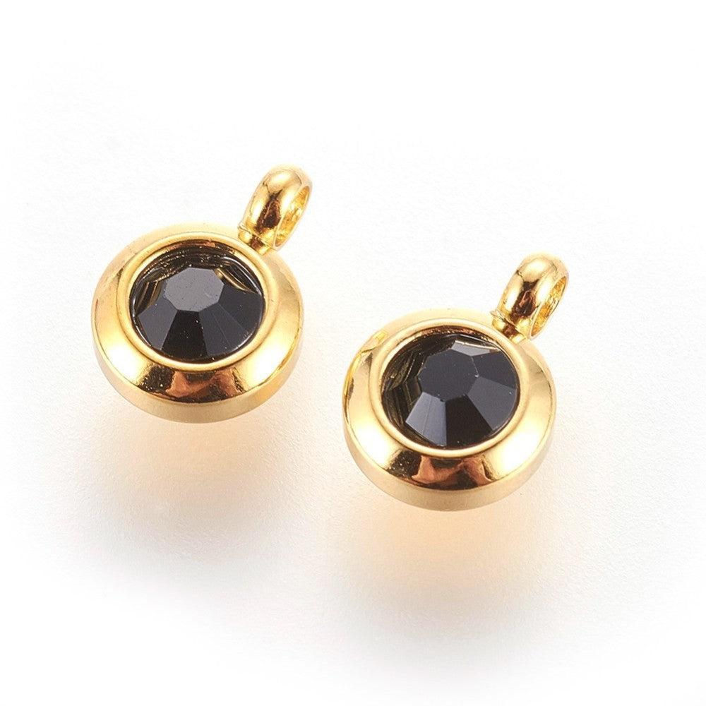 Bedel rhinestone donkergroen RVS Goud 9mm - per stuk-bedels-Kraaltjes van Renate