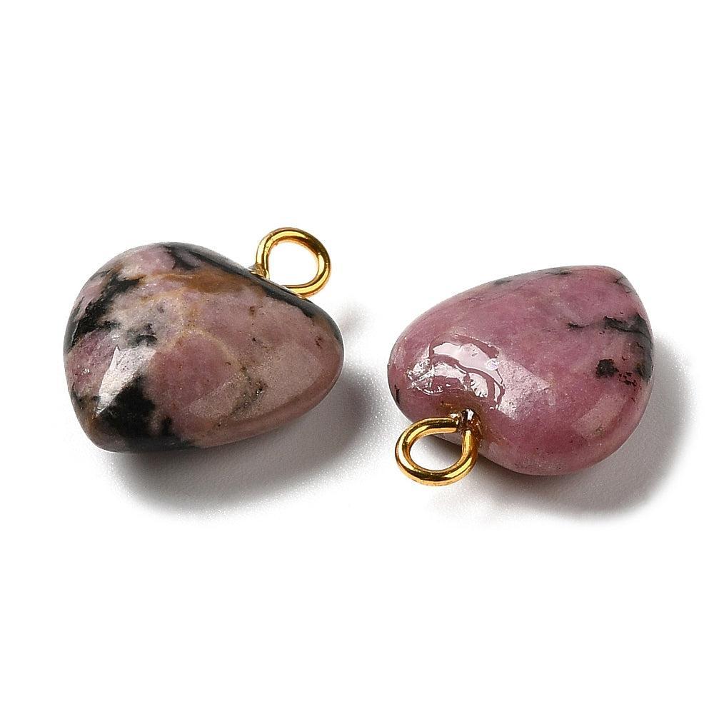 Bedel rhodonite hart 15mm goud- per stuk-bedels-Kraaltjes van Renate