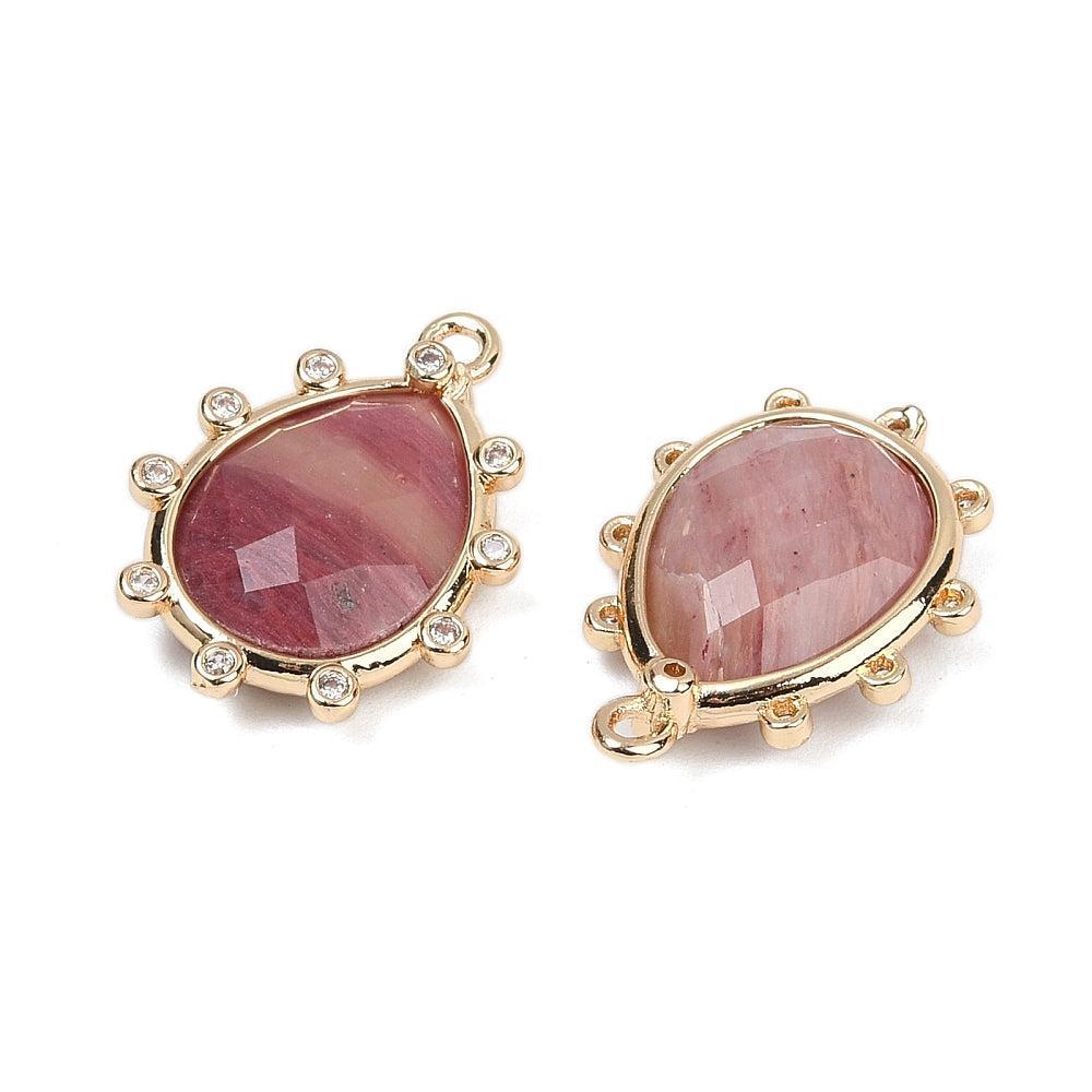 Bedel rhodonite teardrop zirconia goud 21mm- per stuk-Kralen-Kraaltjes van Renate