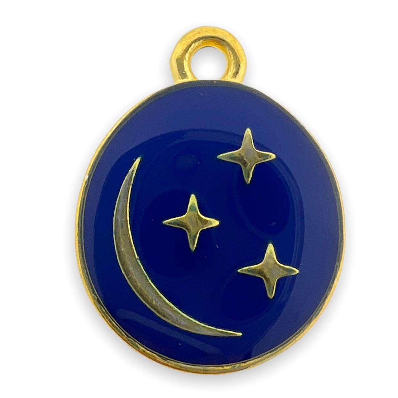 Bedel rond blauw sterren Goud 24K DQ 13x16mm-bedels-Kraaltjes van Renate