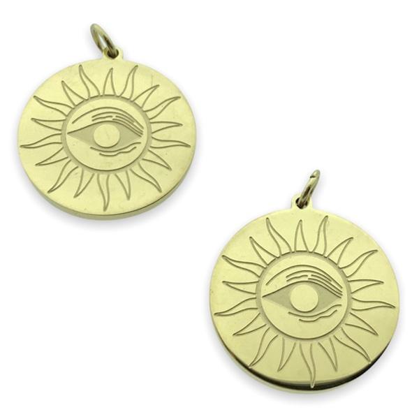 Bedel rond met evil eye RVS goud 22x20mm-Kraaltjes van Renate