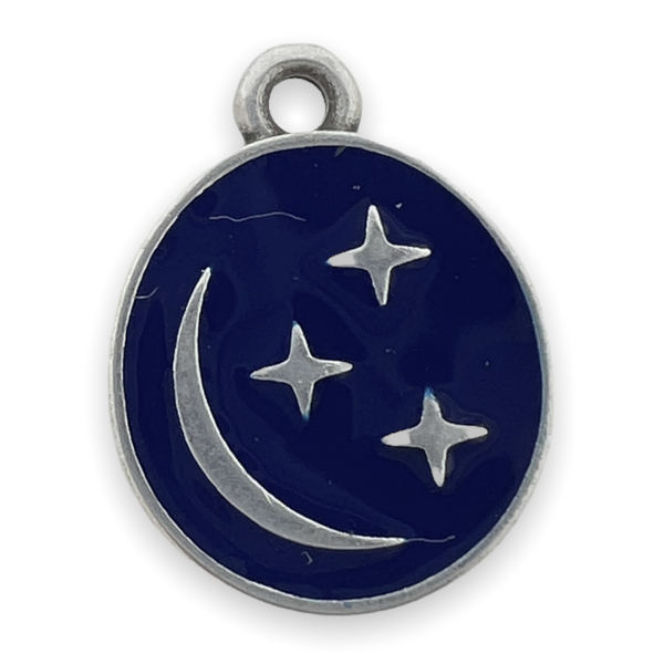 Bedel rond met maan blauw Zilver DQ 13x16mm-bedels-Kraaltjes van Renate