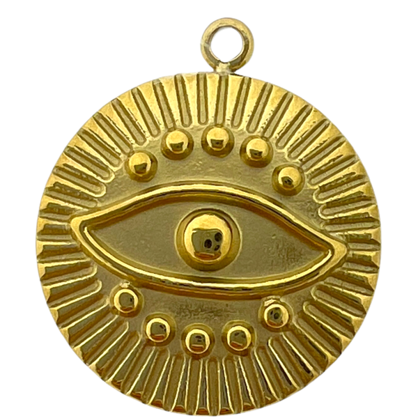 Bedel rond met oog RVS goud 18x15mm-bedels-Kraaltjes van Renate