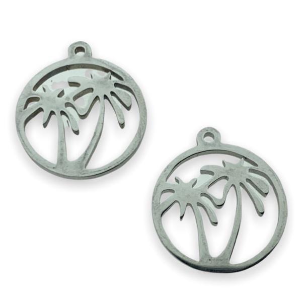 Bedel rond met palmbomen RVS zilver 18x16mm-Kraaltjes van Renate