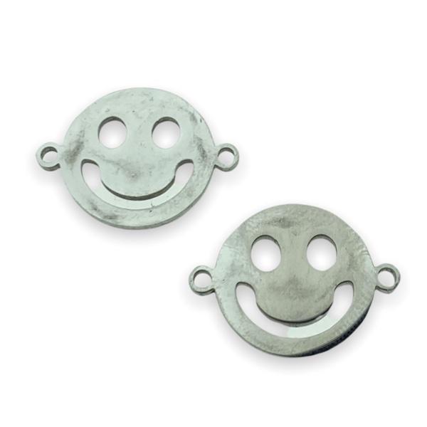 Bedel rond met smiley RVS zilver 21x16mm-Kraaltjes van Renate