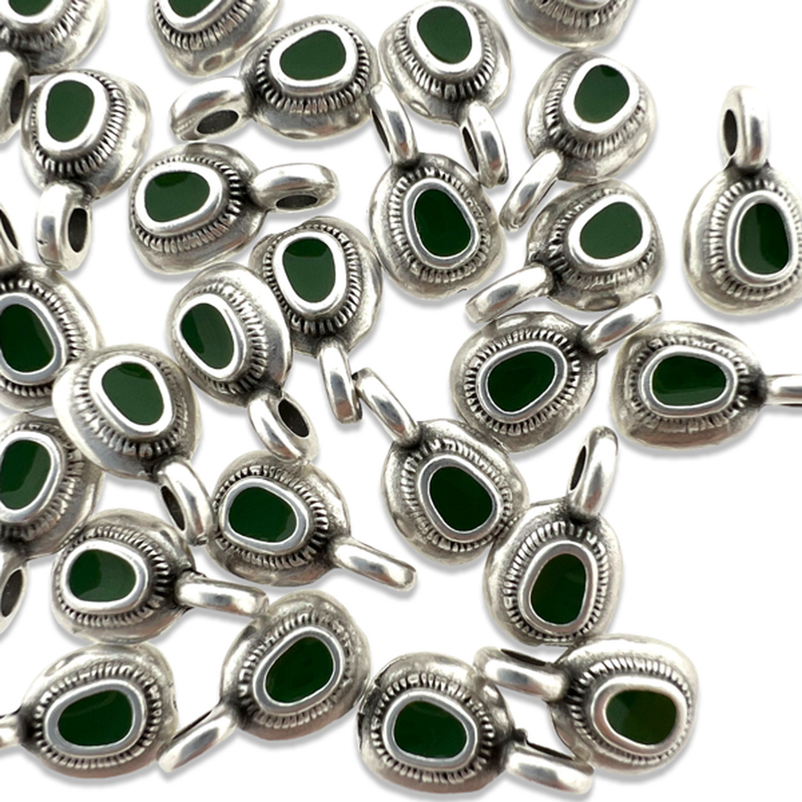 Bedel rond mini motief groen Zilver DQ 6x11mm-bedels-Kraaltjes van Renate