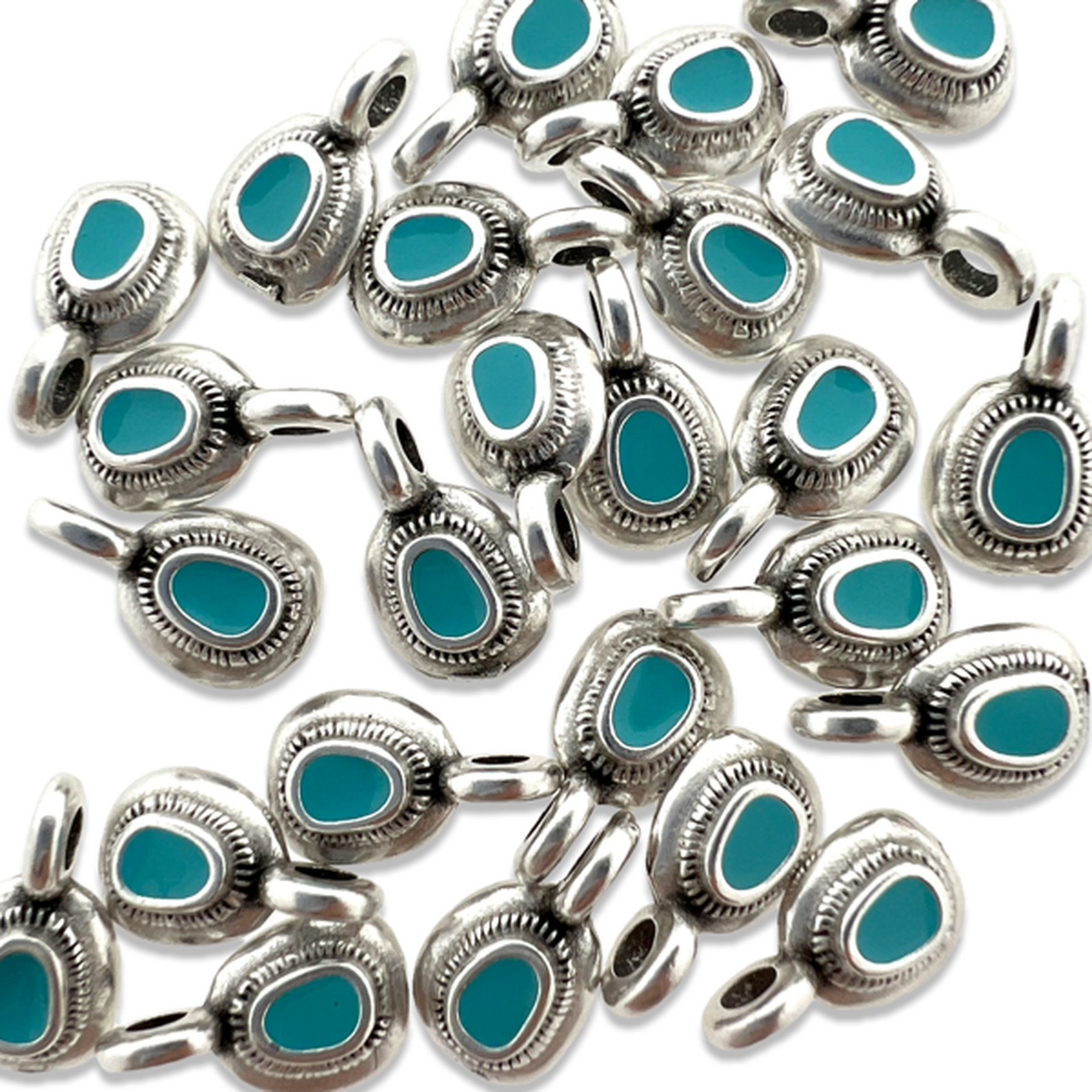 Bedel rond mini motief turquoise Zilver DQ 9x6mm-bedels-Kraaltjes van Renate