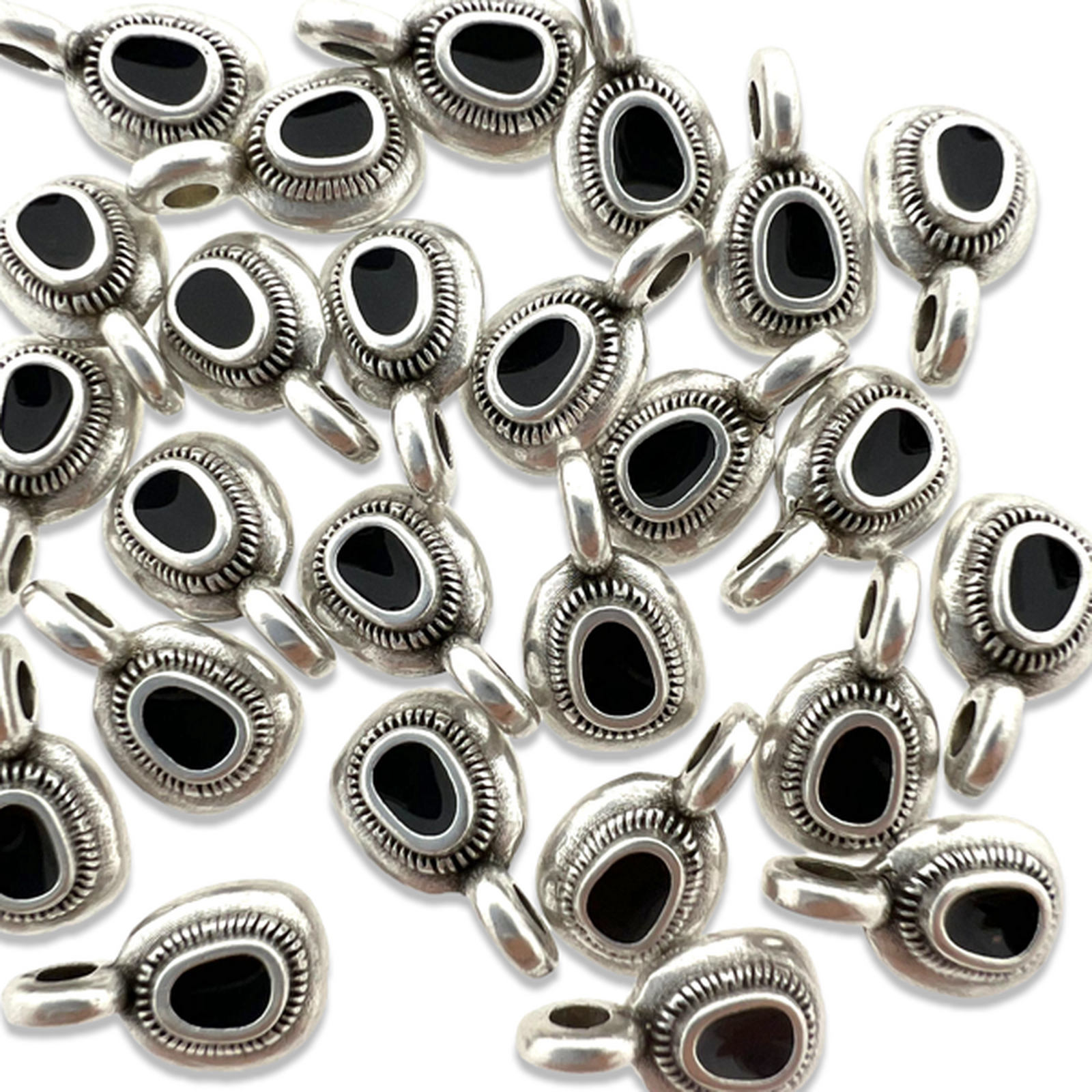 Bedel rond mini motief zwart Zilver DQ 6x11mm-bedels-Kraaltjes van Renate