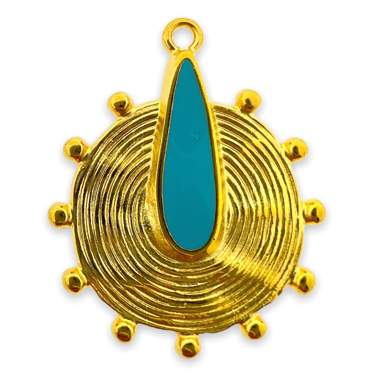 Bedel rond motief blauw Goud 24K DQ 24x29mm-bedels-Kraaltjes van Renate