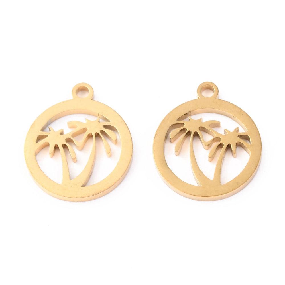Bedel rond palmboom goud RVS 14x12mm-bedels-Kraaltjes van Renate