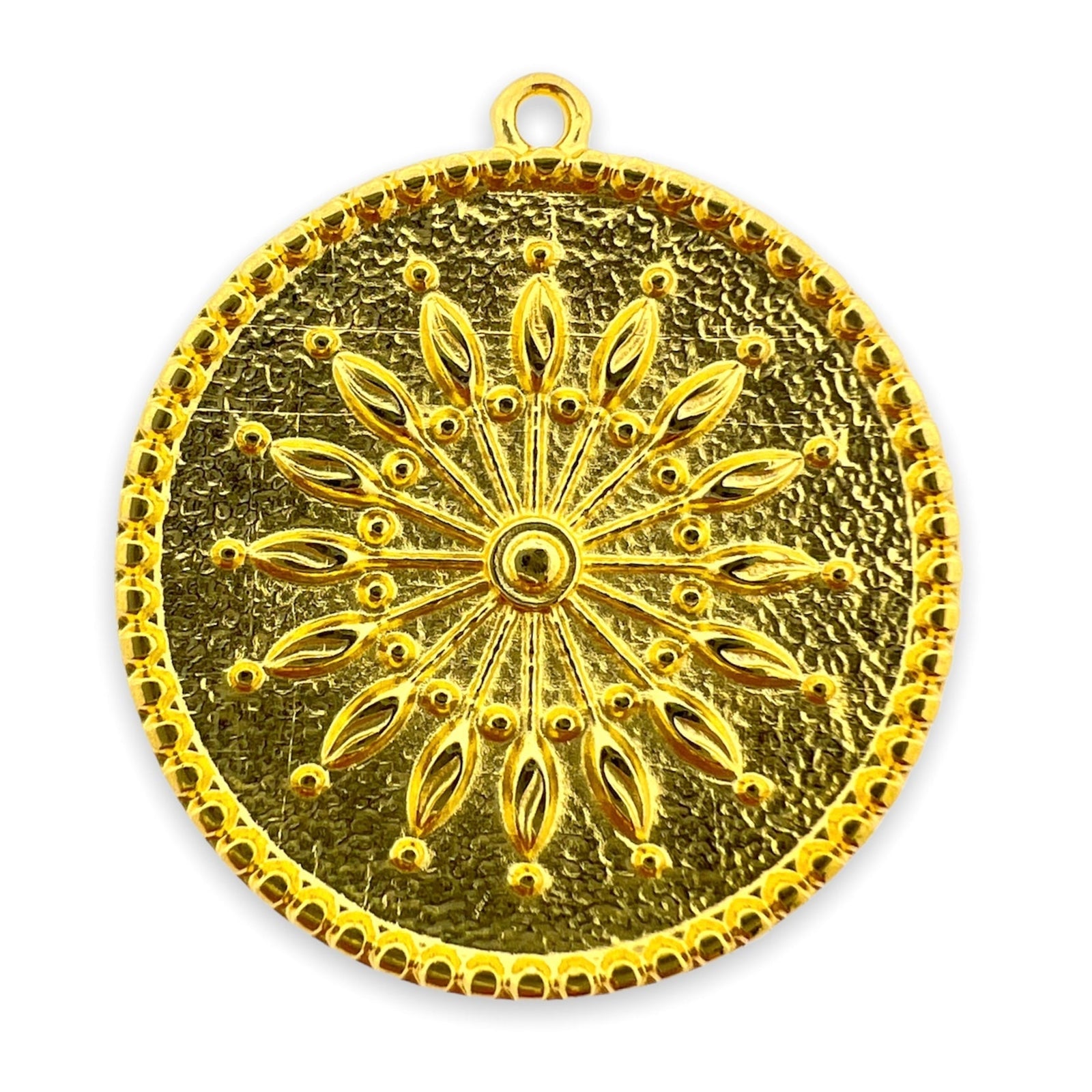 Bedel rond relief bloem Goud 24K DQ 30x33mm-bedels-Kraaltjes van Renate