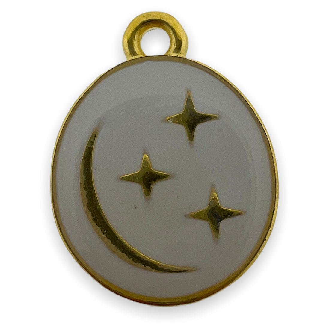 Bedel rond sterren wit Goud 24K DQ 13x16mm-bedels-Kraaltjes van Renate