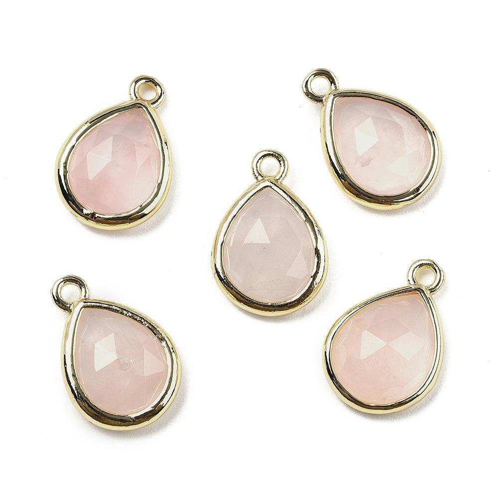 Bedel rose quartz druppel 14mm goud- per stuk-bedels-Kraaltjes van Renate
