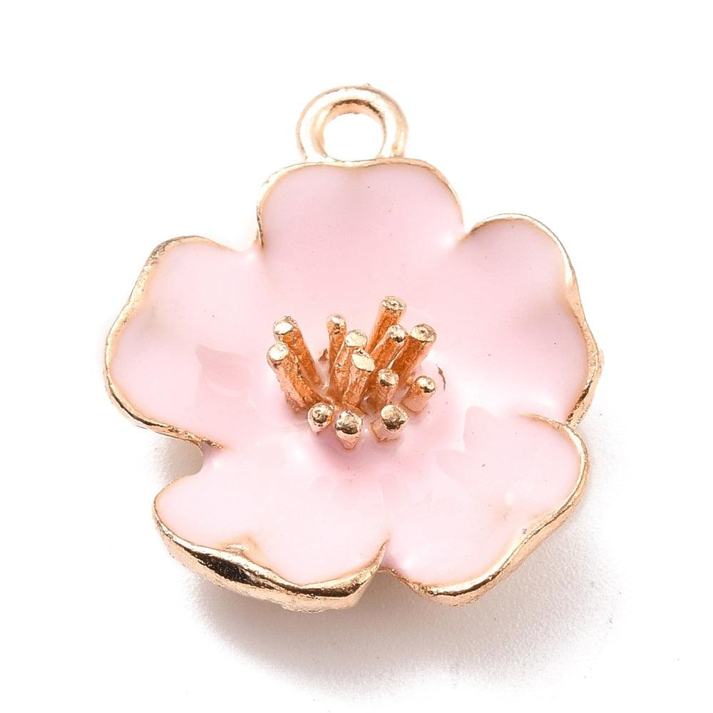 Bedel roze bloem basic goud 23x20mm-bedels-Kraaltjes van Renate