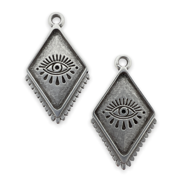 Bedel ruit met oog Zilver DQ 14x24mm-bedels-Kraaltjes van Renate