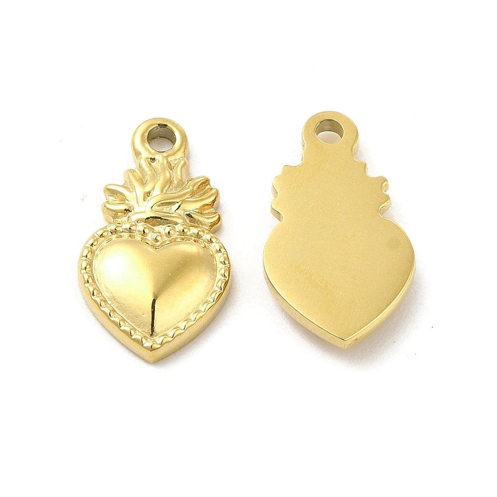 Bedel sacred heart Stainless steel 14K gold 14mm-bedels-Kraaltjes van Renate