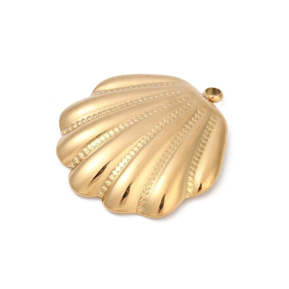 Bedel schelp Goud 26,5x23,5mm- Per Stuk-bedels-Kraaltjes van Renate