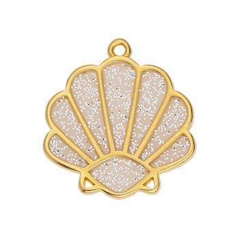 Bedel schelp RVS 24K glitter goud 24mm- per stuk-Kralen-Kraaltjes van Renate