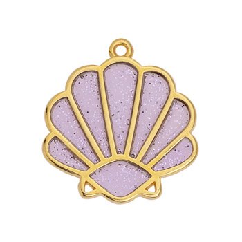 Bedel schelp RVS 24K paarse glitter goud 24mm- per stuk-Kralen-Kraaltjes van Renate