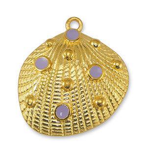 Bedel schelp dots paars DQ goud 28mm- per stuk-bedels-Kraaltjes van Renate
