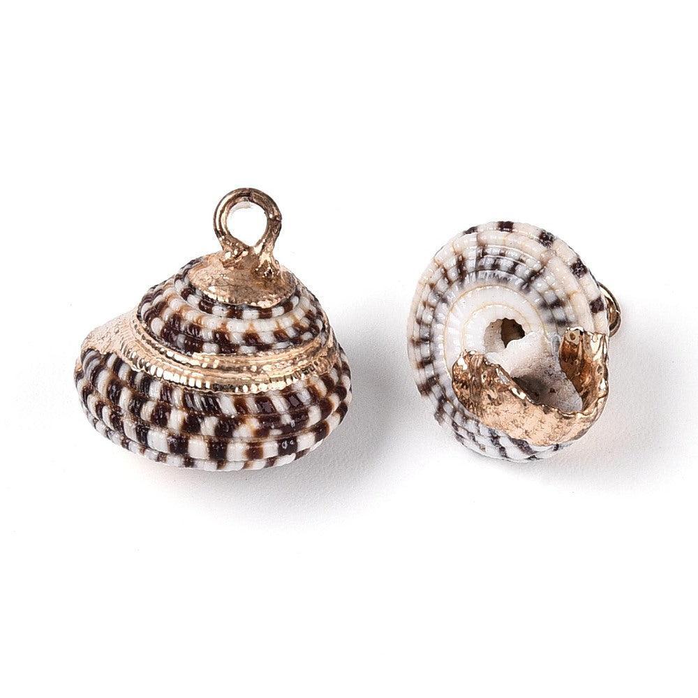 Bedel schelp goud coconut brown ±15mm - per stuk-bedels-Kraaltjes van Renate