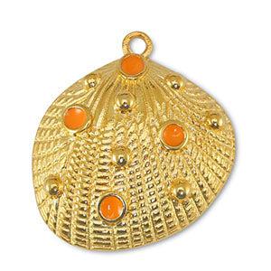 Bedel schelp groot oranje/goud 28x30mm-bedels-Kraaltjes van Renate