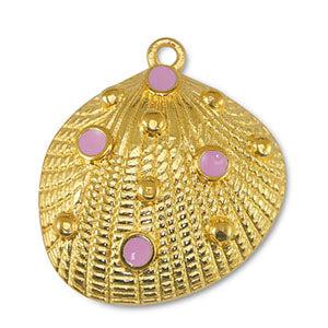 Bedel schelp groot paars/goud 28x30mm-bedels-Kraaltjes van Renate