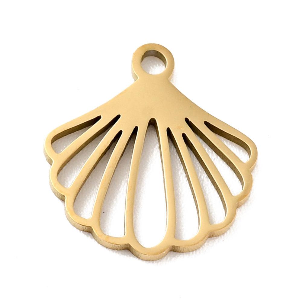 Bedel schelp plat goud RVS 14x12mm-bedels-Kraaltjes van Renate