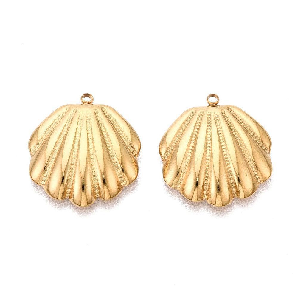 Bedel schelp premium RVS 18K goud 27,5mm - per stuk-bedels-Kraaltjes van Renate