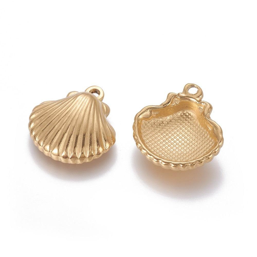 Bedel schelp scallop Stainless steel 18k Goud 21mm-bedels-Kraaltjes van Renate