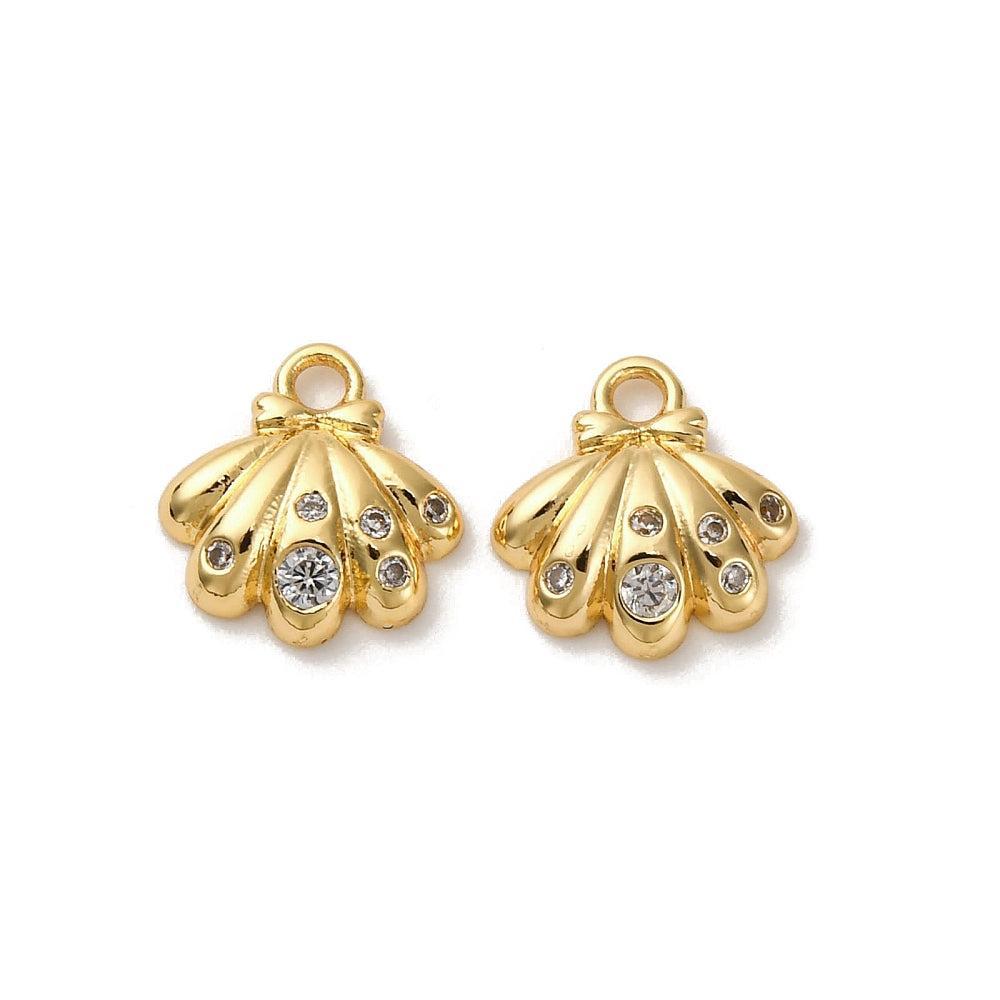Bedel schelp zirconia 18K brass goud 10mm - per stuk-bedels-Kraaltjes van Renate