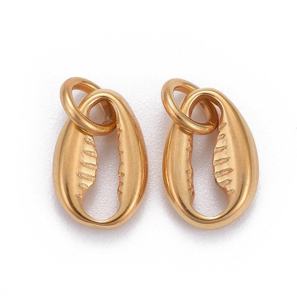 Bedel schelpje + ringetje RVS goud 12x7mm-bedels-Kraaltjes van Renate