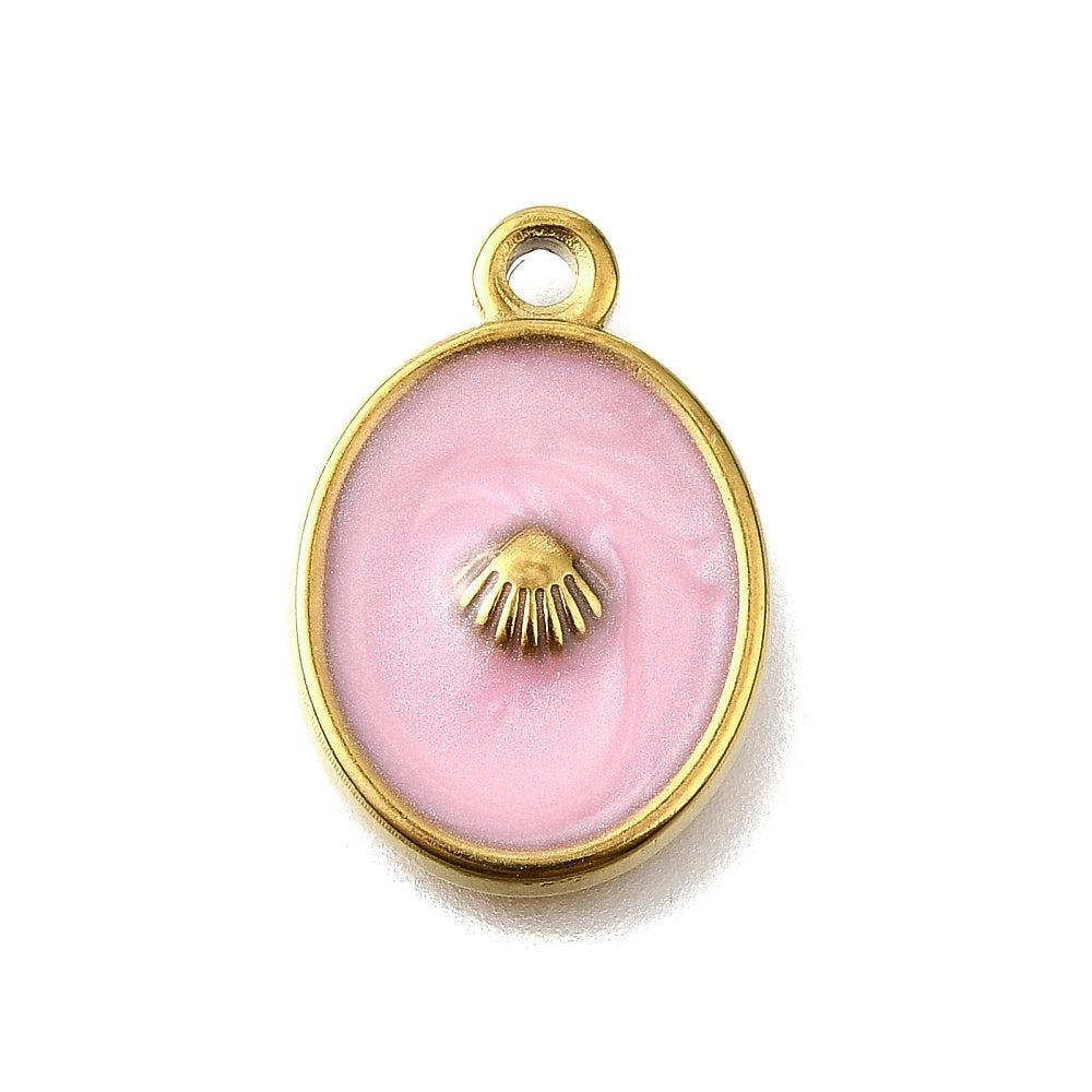 Bedel schepje munt roze RVS Goud 20mm - per stuk-bedels-Kraaltjes van Renate