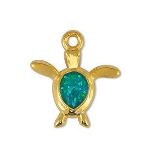 Bedel schildpad groen glitter/goud 17x19mm-bedels-Kraaltjes van Renate