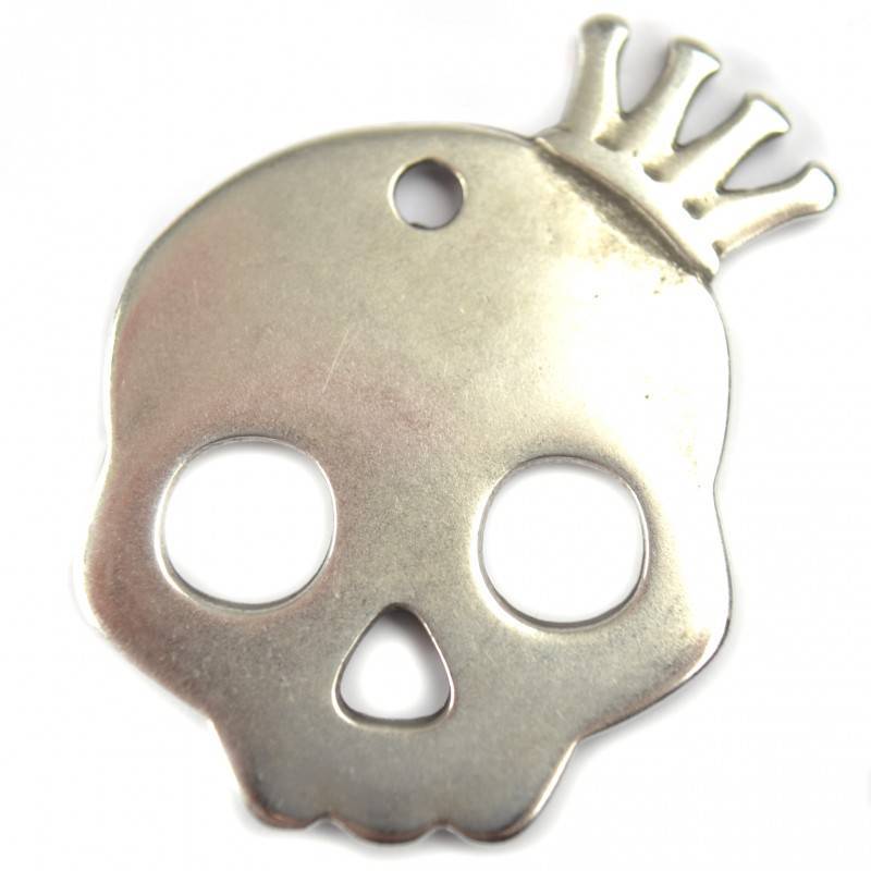 Bedel skull met kroon groot metaal zilver DQ 38mm-Kraaltjes van Renate