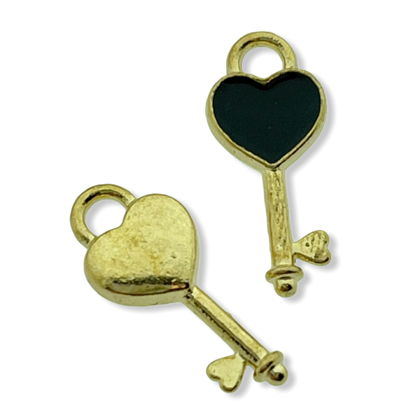 Bedel sleutel hart zwart goud 16x7mm-Kraaltjes van Renate