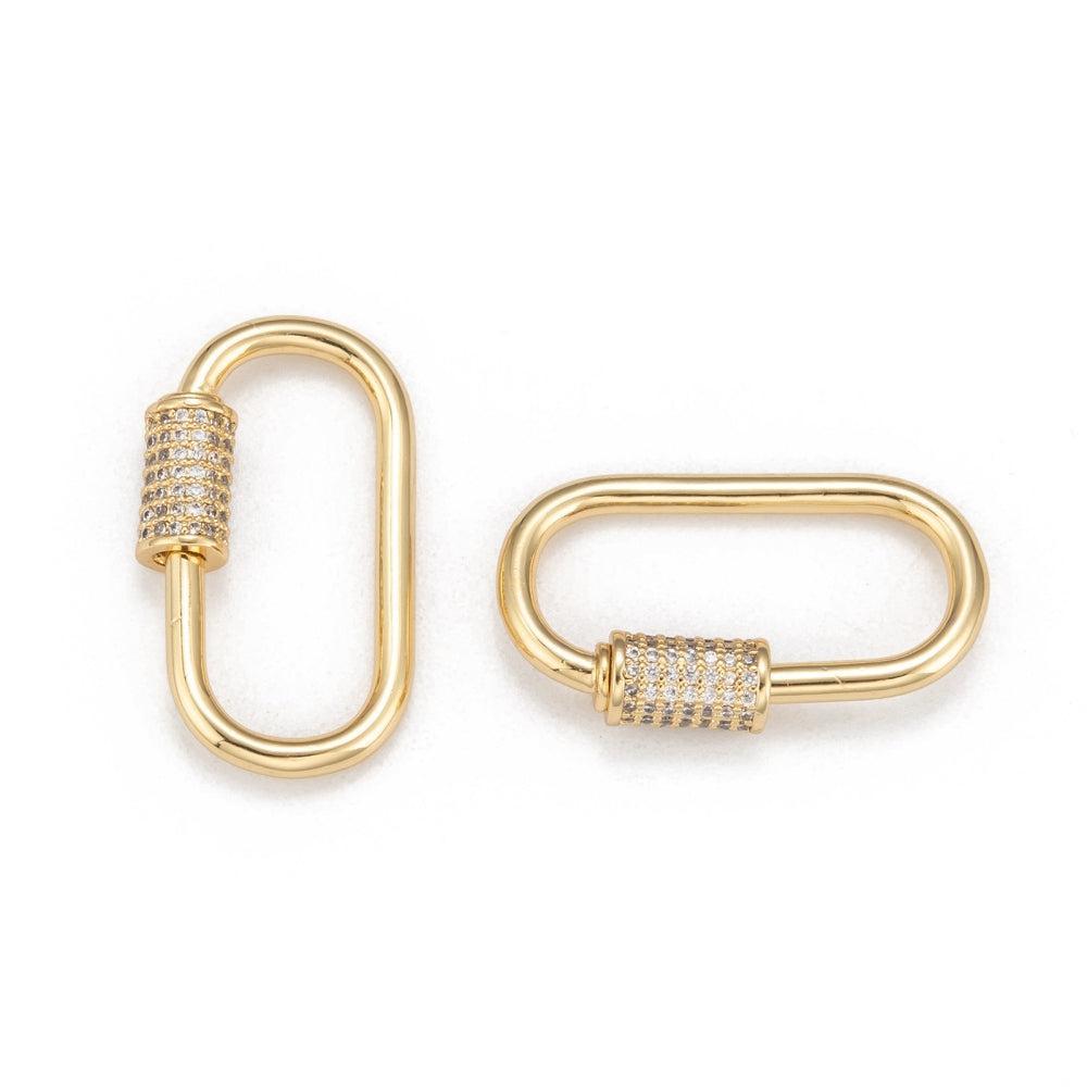 Bedel slot karabijn zirconia 18K brass goud 29,5mm- per stuk-bedels-Kraaltjes van Renate